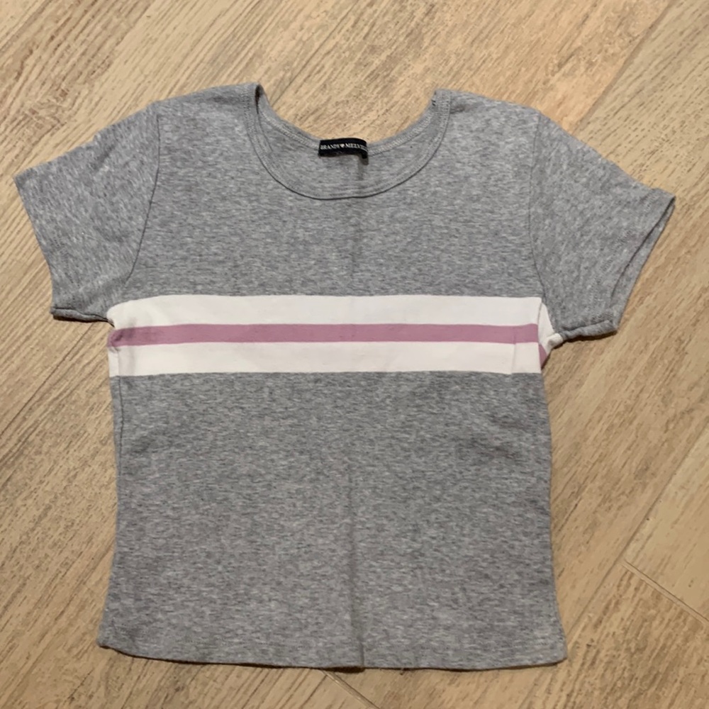 Brandy Melville top. Grey with pink and white strip